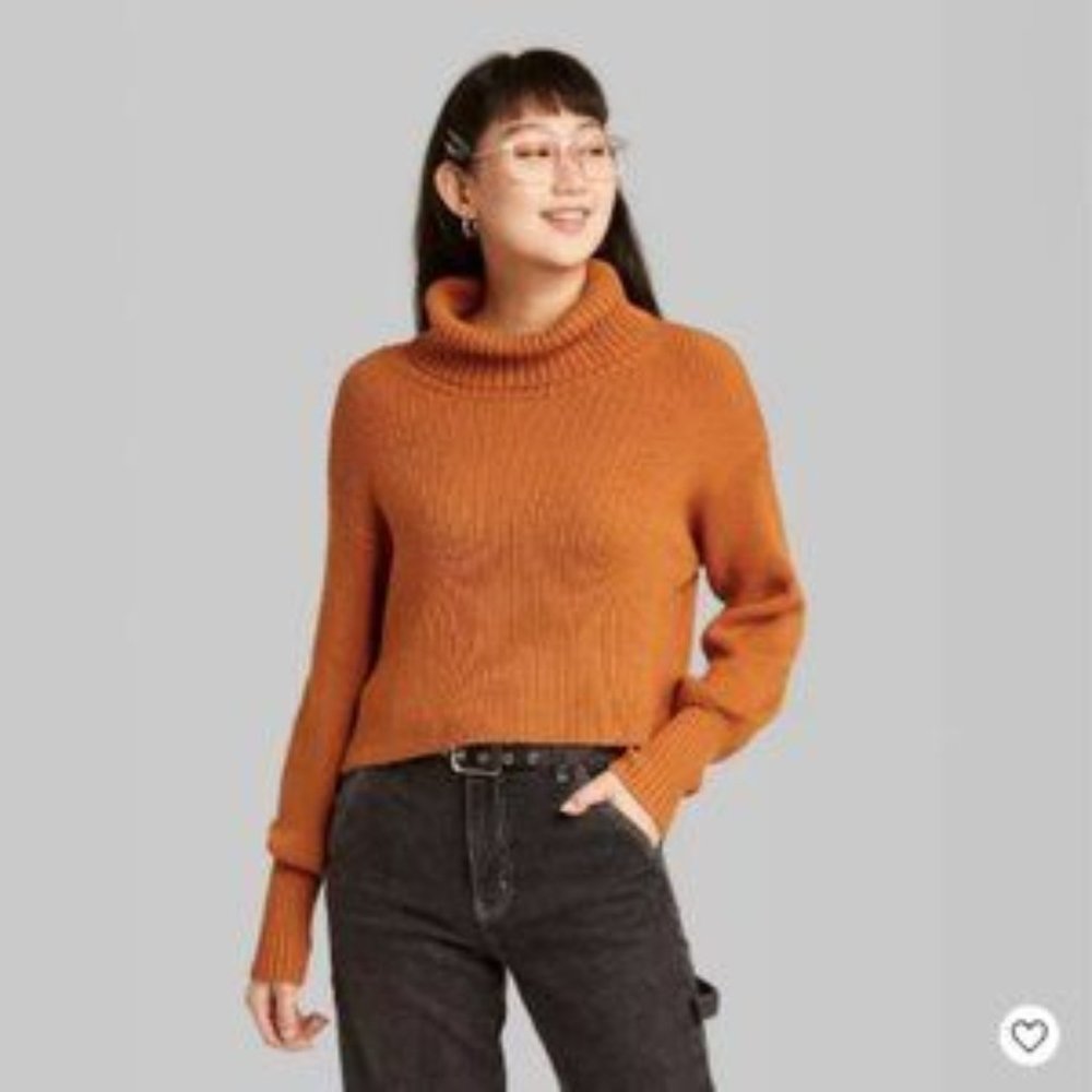 Target Wild Fable Turtleneck Cropped Pullover Sweater Pink